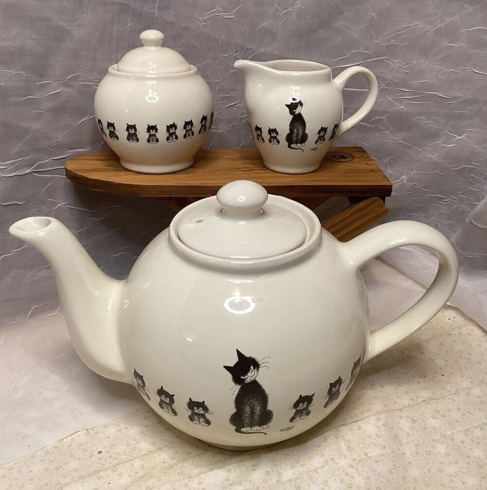 Clouet Cats In A Row Kittens Teapot Sugar & Creamer Set Artist Albert Dubout
